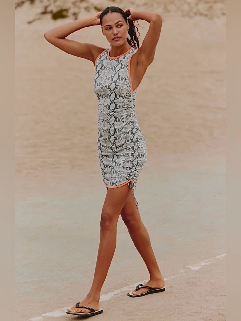 Anthropologie Daily Practice High-Neck Snake Print Ruched Mini Dress Small NWT - Picture 3 of 12